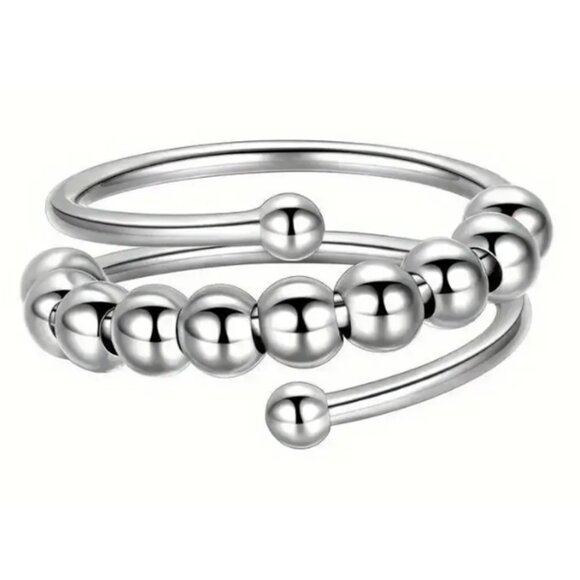 Silver - Sensory, Fidget, Spinner, or Worry Ring -  Adjustable Sizing - Picture 1 of 4